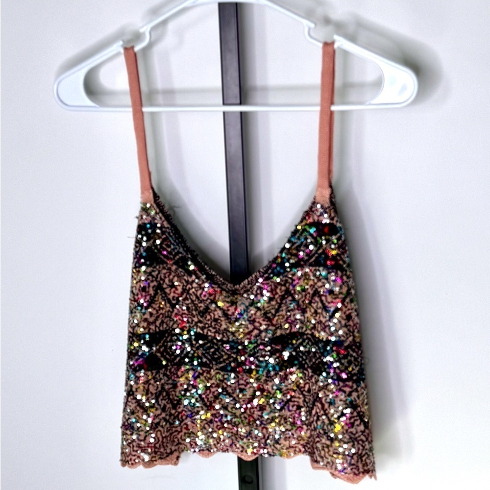 Free People Twilight Rose Combo Tank Sequin Crop Camisole in Pink and Blue NWT - Picture 4 of 10